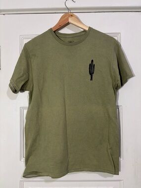 Men's Olive Crewneck T-Shirt with Black Cactus Motif